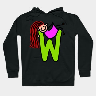 Letter W for girls alphabet Kids Colorful Cartoon Character Hoodie